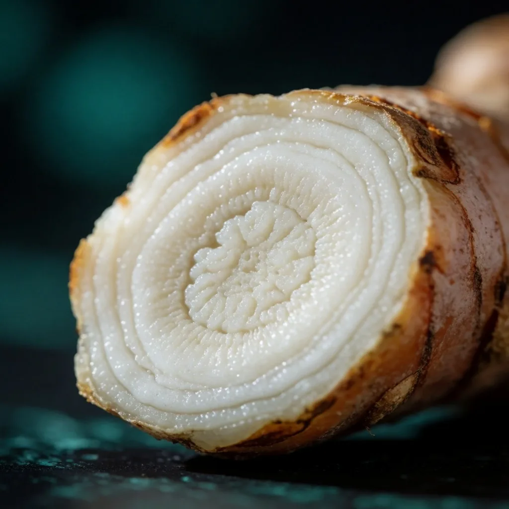 Cross-section of a botanical root used in natural men's wellness supplements