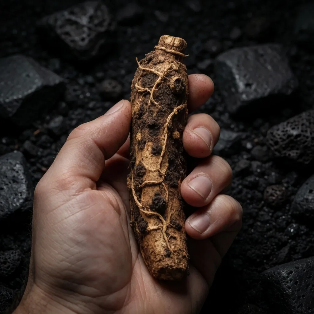 Cross-section of a ginseng root on dark stone