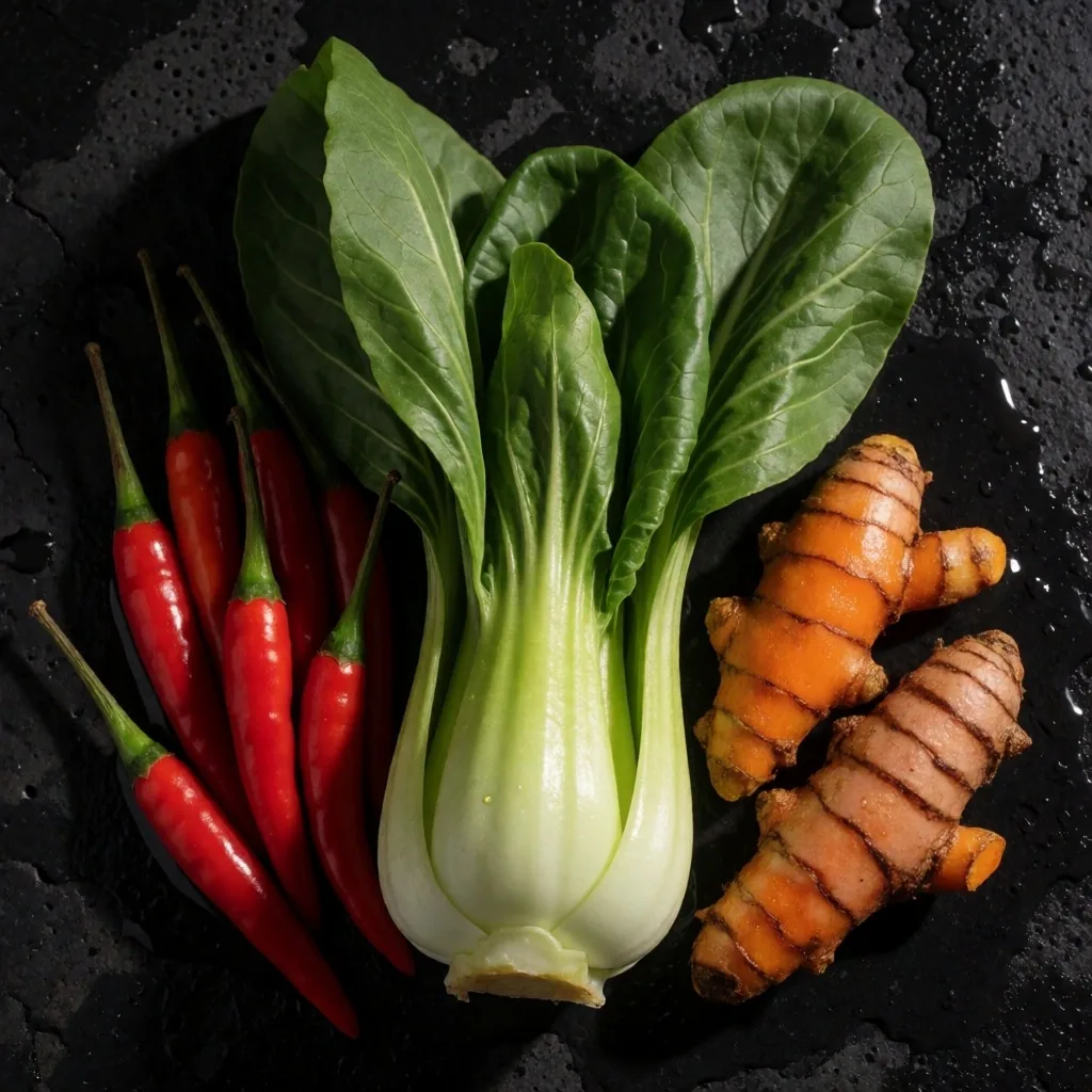 Fresh Indonesian produce on stone surface
